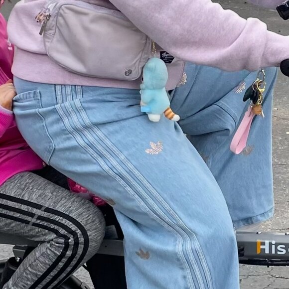 ADIDAS ORIGINAL Denim Rhinestone Pants with 3 strips - Light Blue- Size xl - Picture 10 of 10